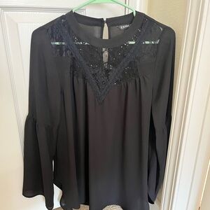 Express Women's Black Blouse with Lace Accents